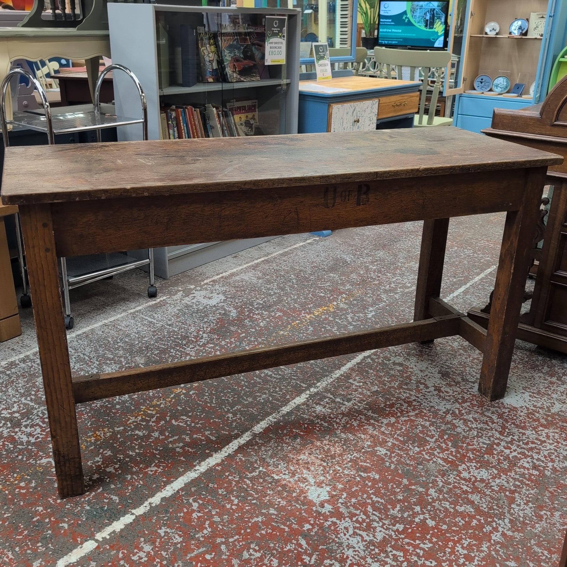 Antique Industrial Workbench / Joiner's Bench – Stamped "U of B"