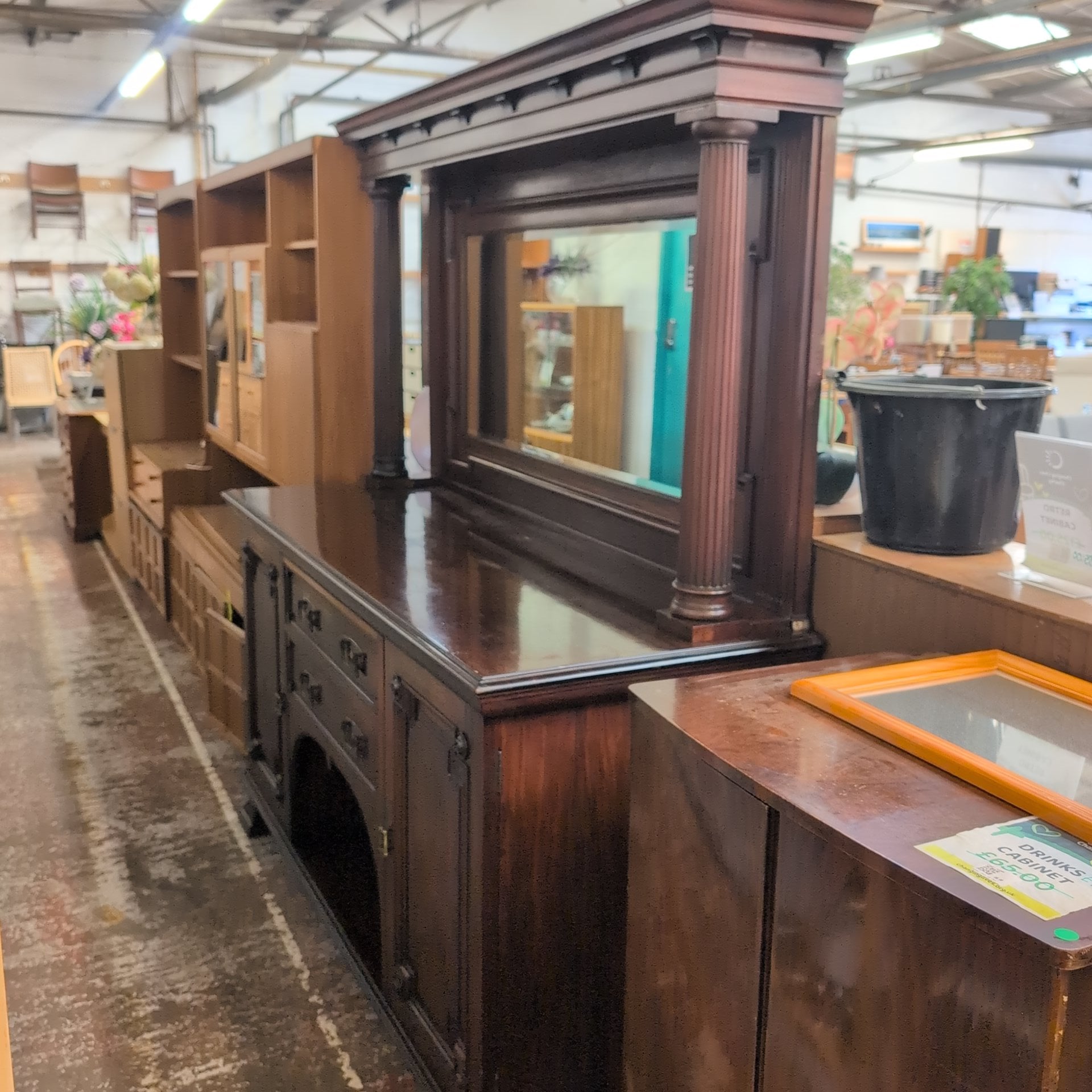 Maple & Co Antique Dark Wood Mirrored Sideboard