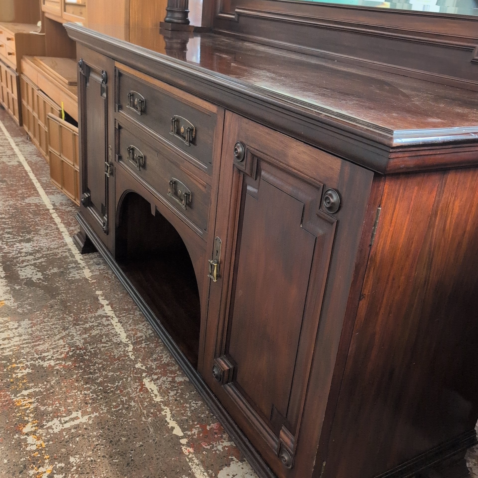 Maple & Co Antique Dark Wood Mirrored Sideboard