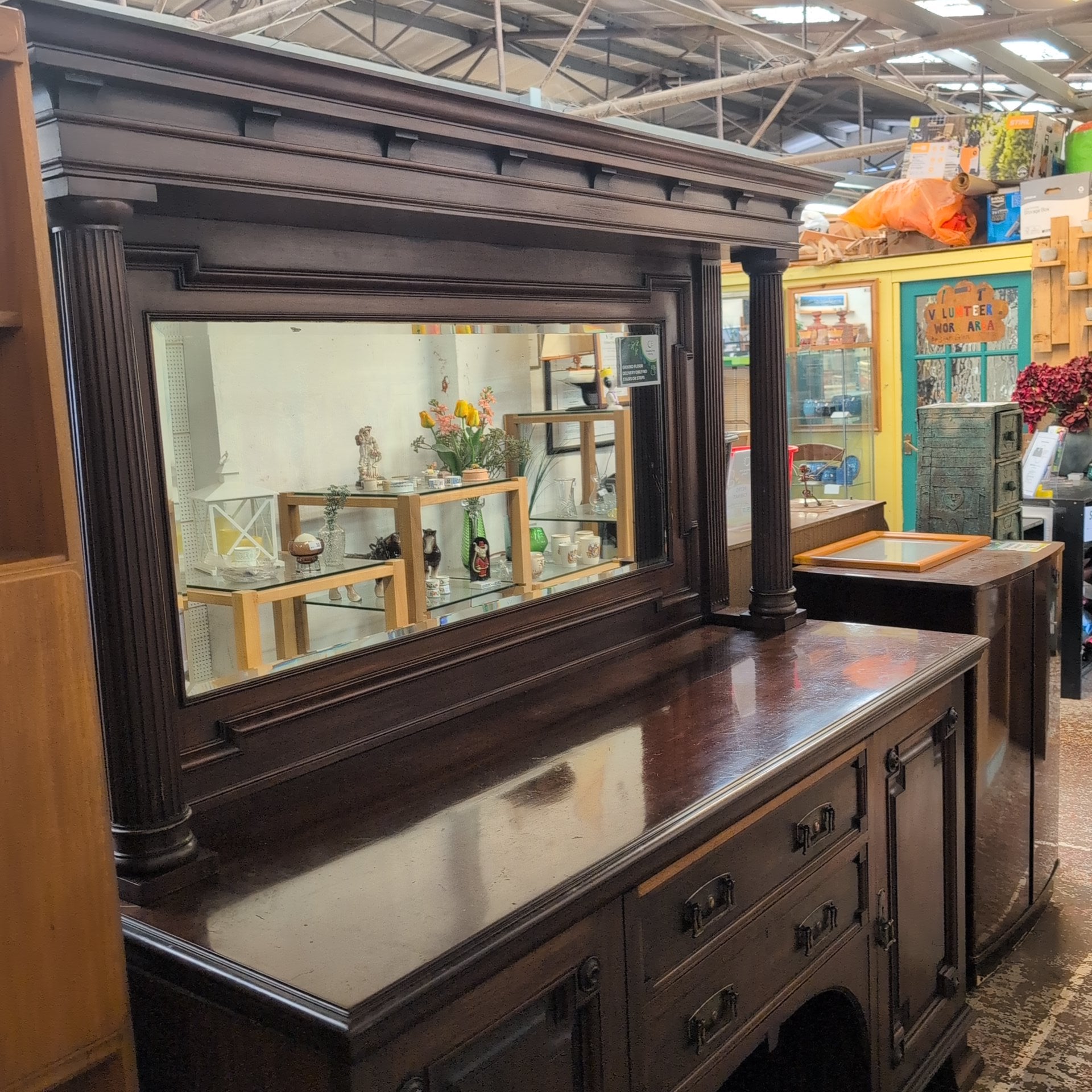 Maple & Co Antique Dark Wood Mirrored Sideboard