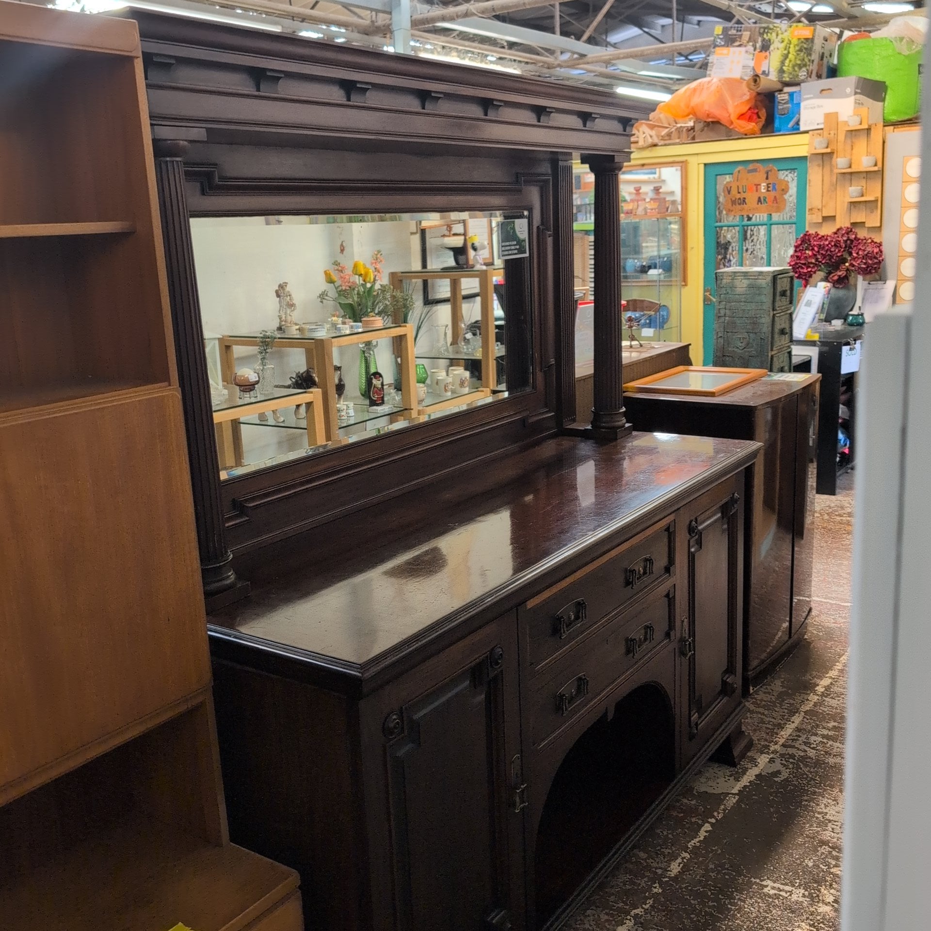 Maple & Co Antique Dark Wood Mirrored Sideboard