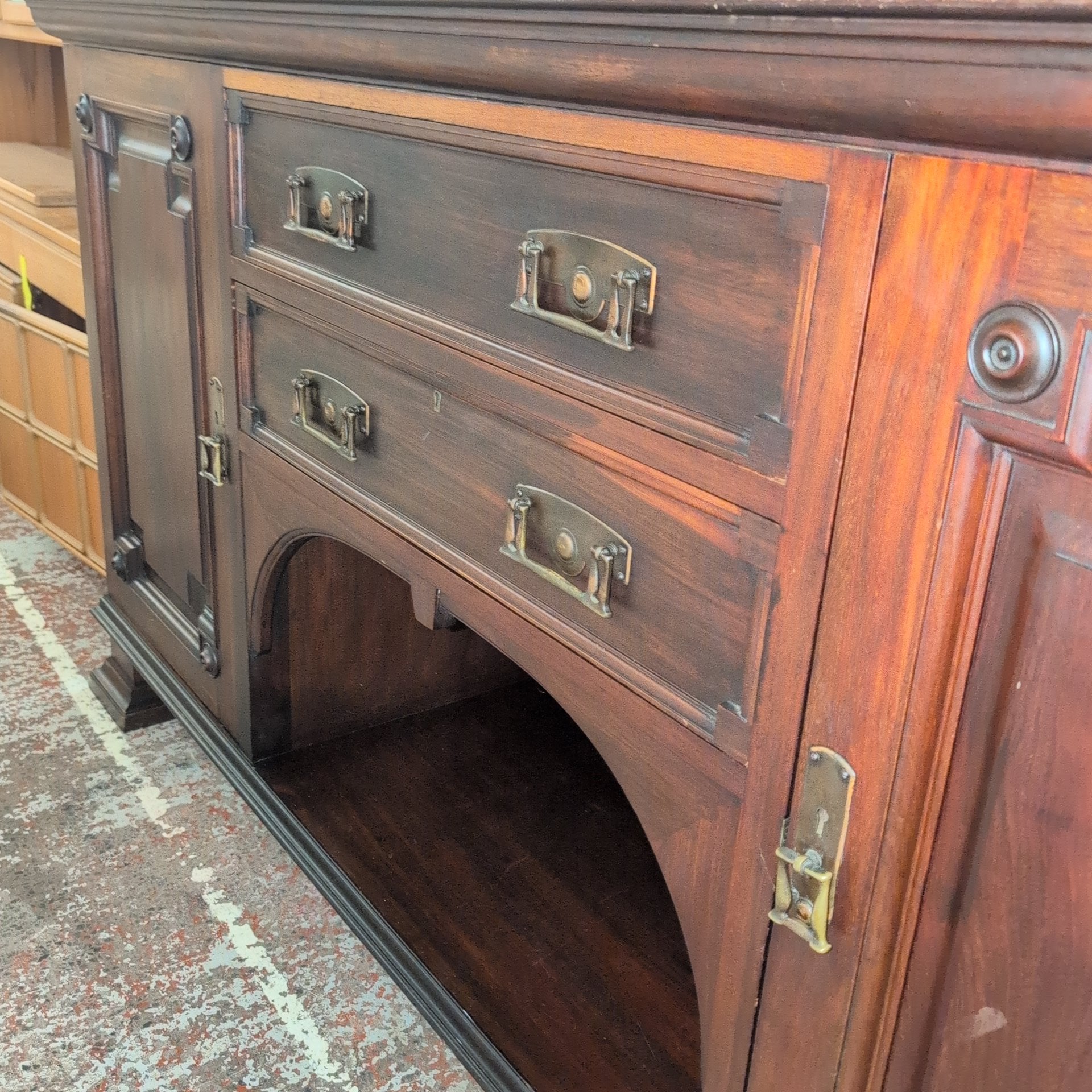 Maple & Co Antique Dark Wood Mirrored Sideboard