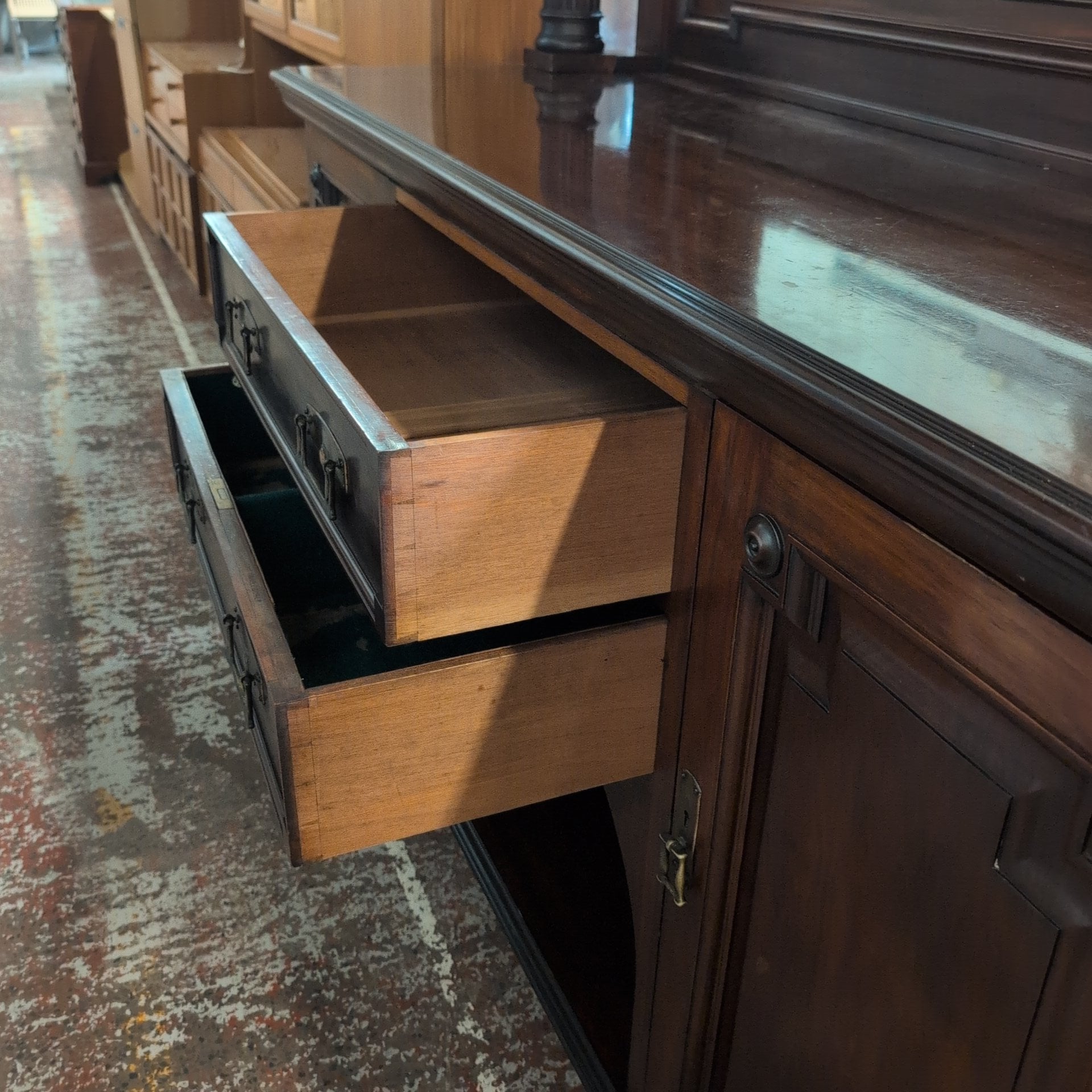 Maple & Co Antique Dark Wood Mirrored Sideboard