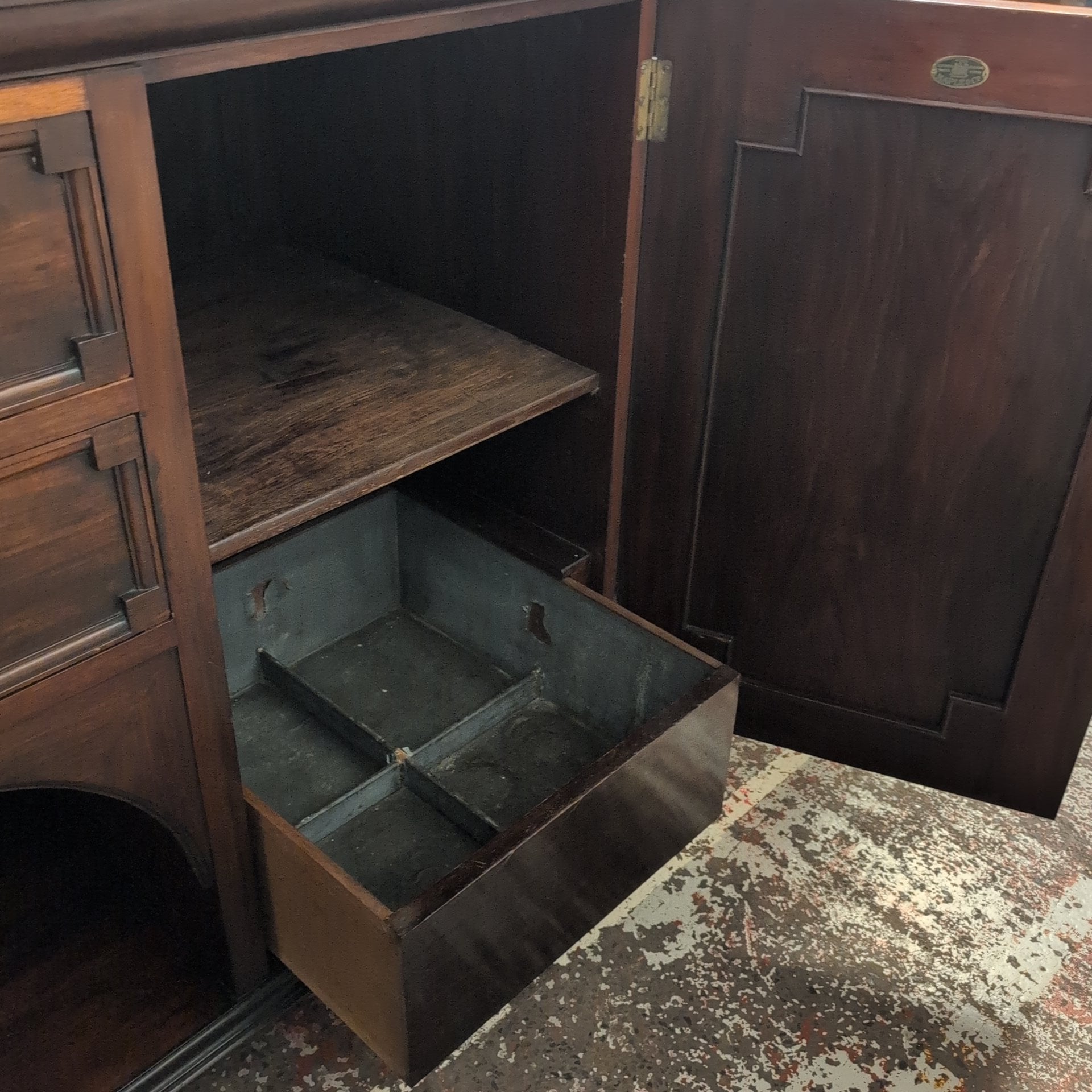Maple & Co Antique Dark Wood Mirrored Sideboard