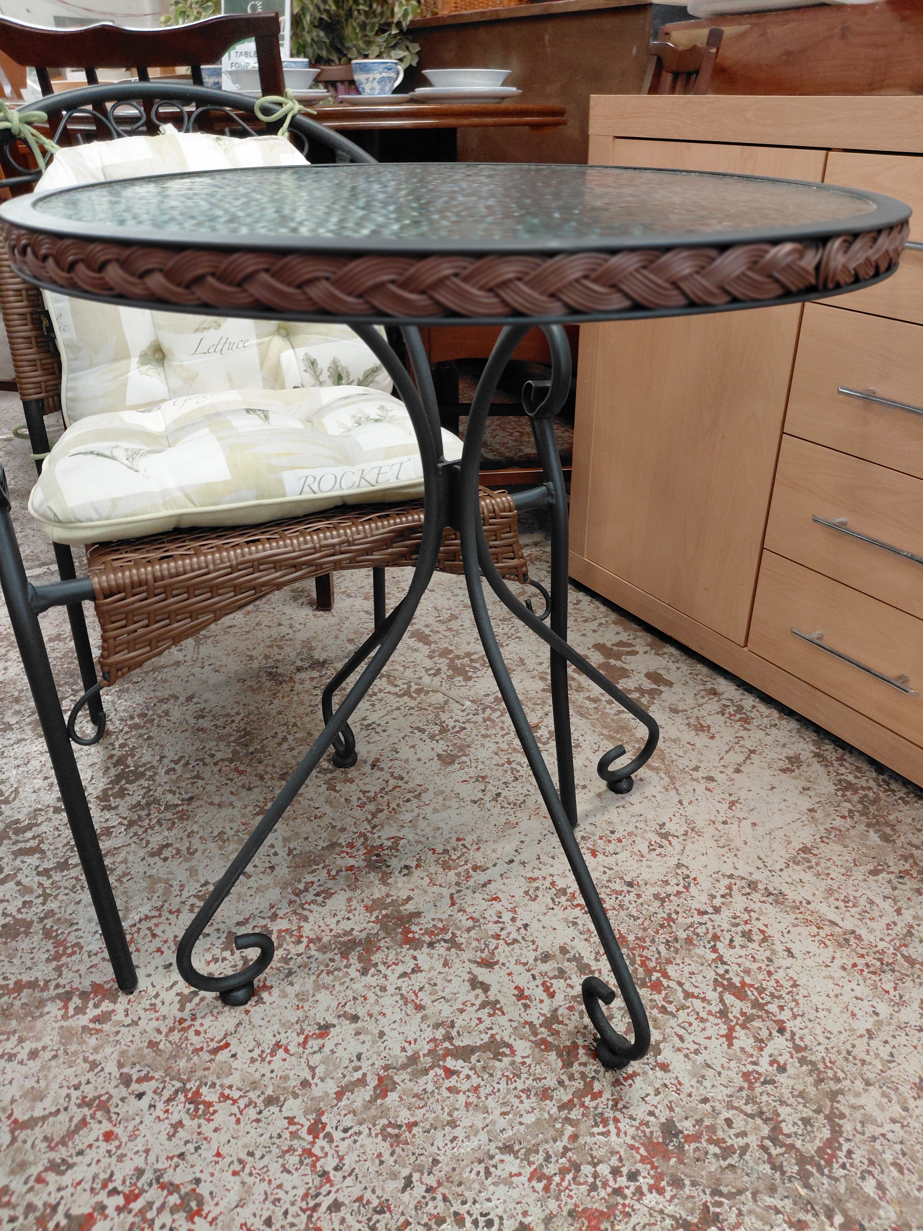 Glass Table Top Patio And Two Chairs
