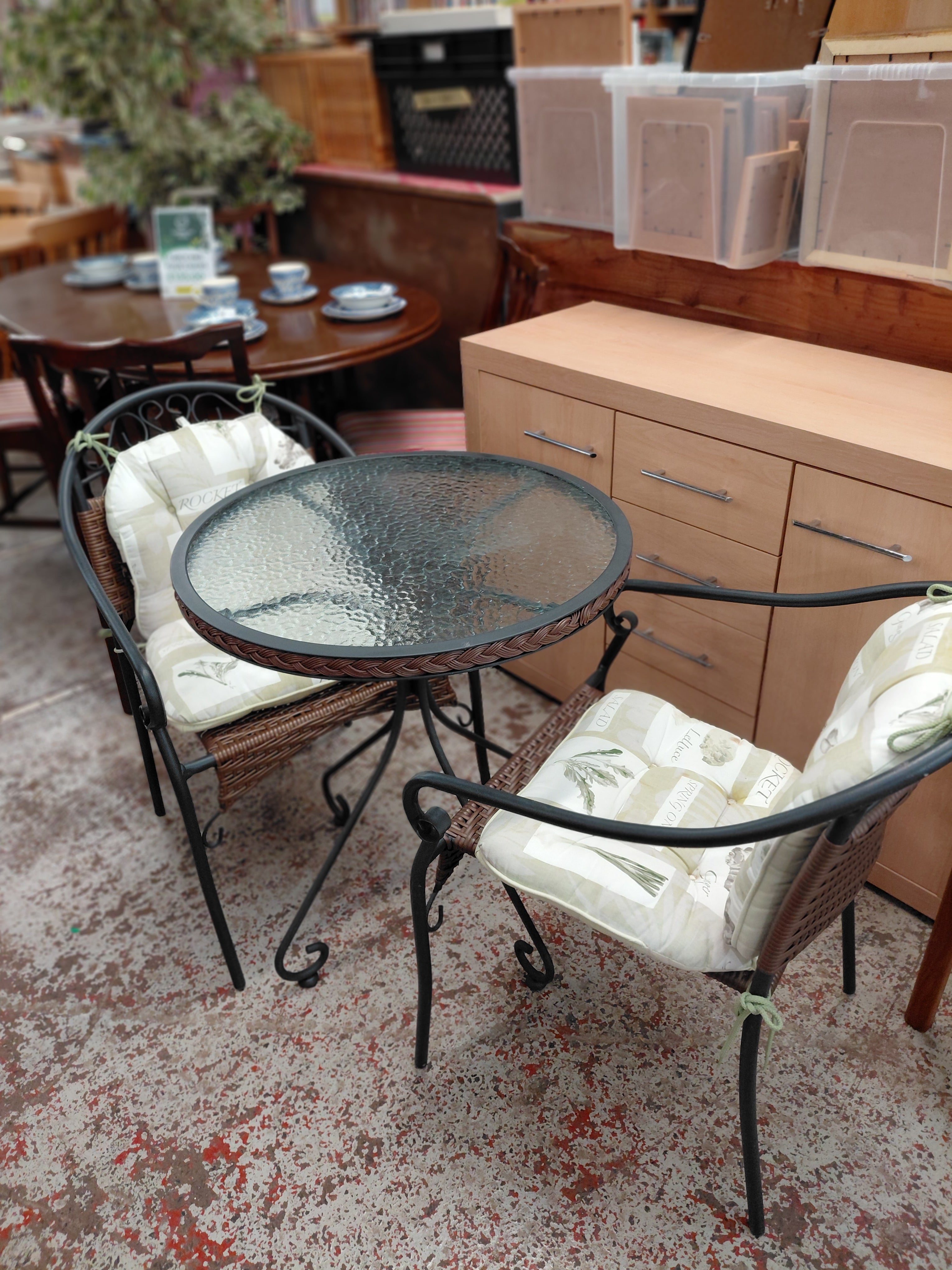 Glass Table Top Patio And Two Chairs