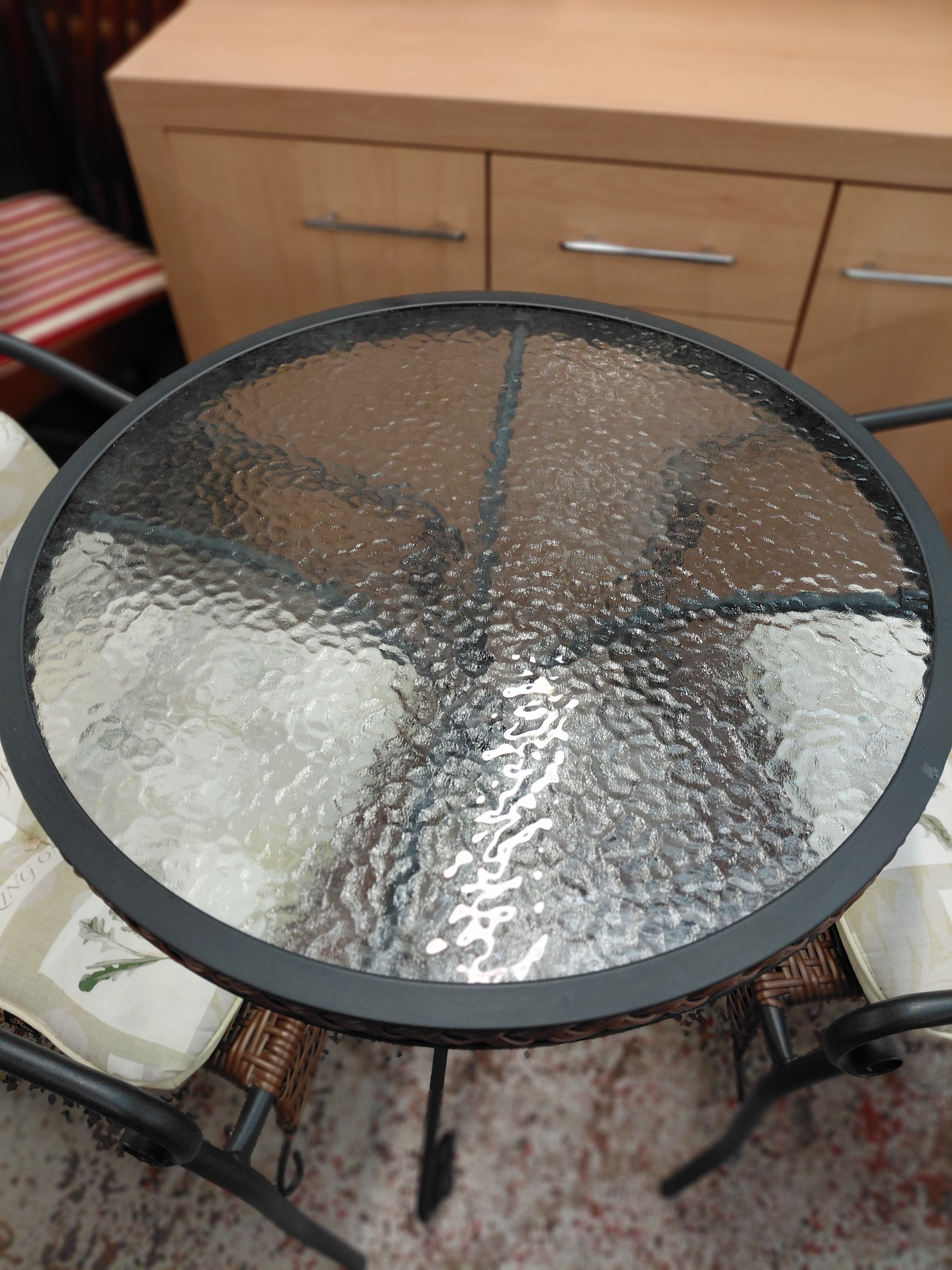 Glass Table Top Patio And Two Chairs